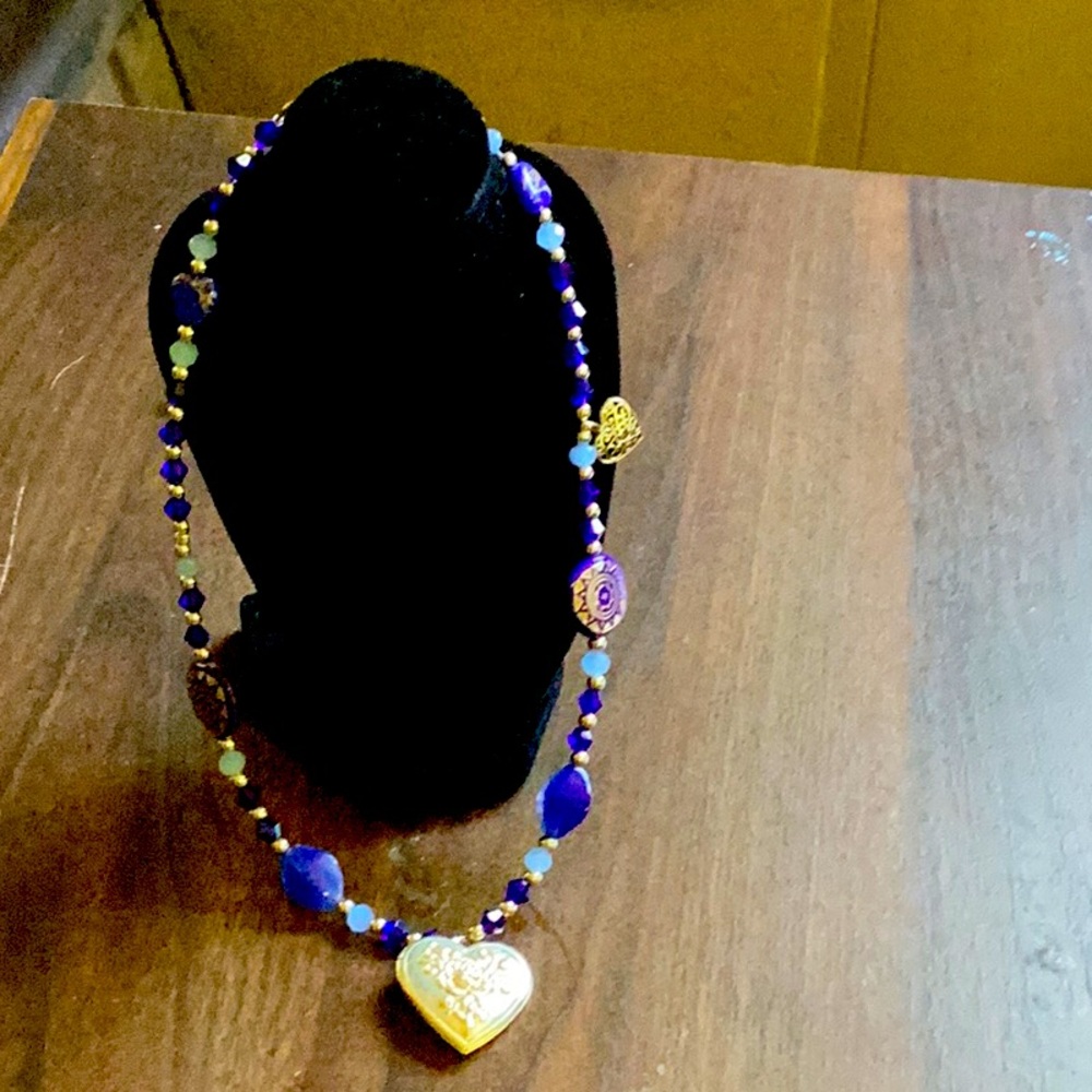 Gold and Blue Heart Pendant Necklace